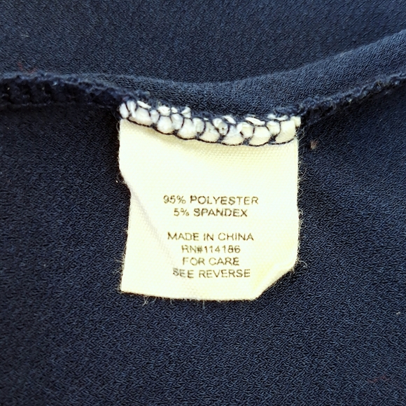 Retrology Navy Blue White Flutter Blouse Top CZ Eternity Circle Zip-Up Sz S - Picture 7 of 11